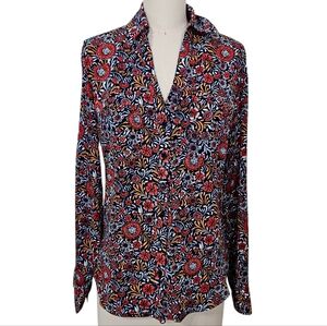 Express The Portofino Slim Fit Long Sleeve Shirt in Blue Floral Print Size XS